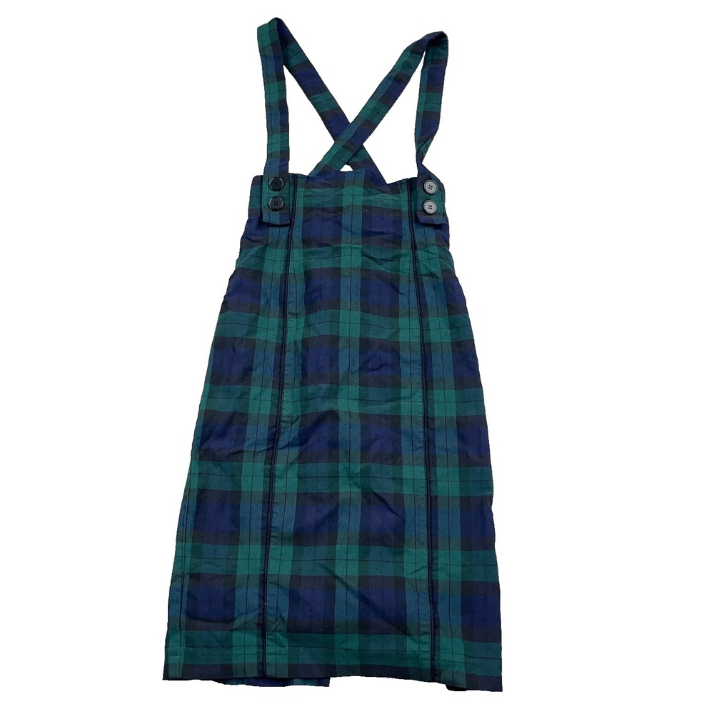 Hell Bunny Pinafore Skirt Size Small Green Blue Plaid Tartan Blackwatch Goth